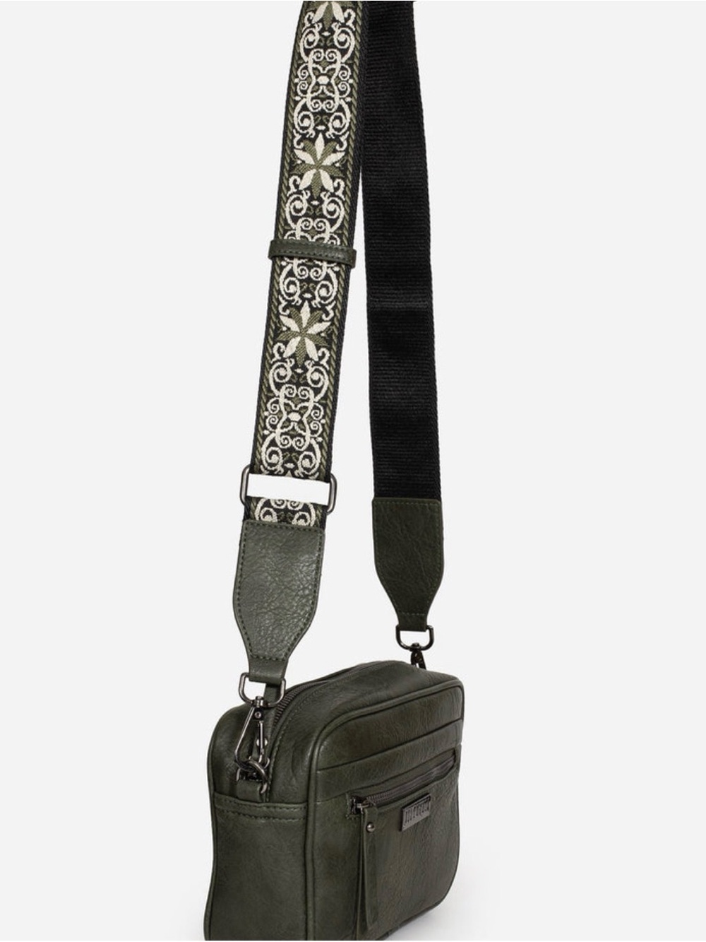Disturbia Olive Green Crossbody Bag with Embroidered Strap - Picture 3 of 3